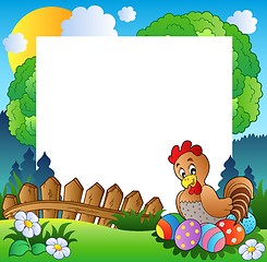 Image showing Easter frame with hen and eggs