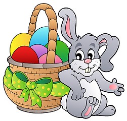 Image showing Basket with Easter eggs and bunny