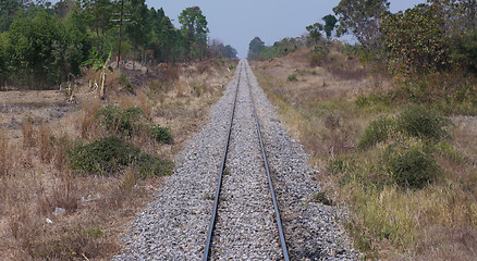 Image showing Straight railway through a landscape