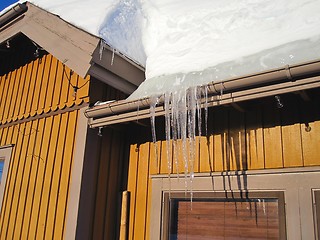 Image showing Icicles from a roof