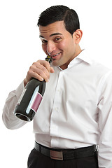 Image showing Alcohol abuse man drinking from wine bottle