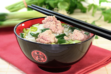 Image showing rice soup with meat balls