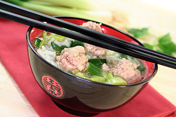 Image showing rice soup with meat balls