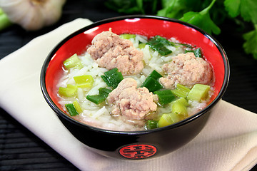 Image showing rice soup with meat balls