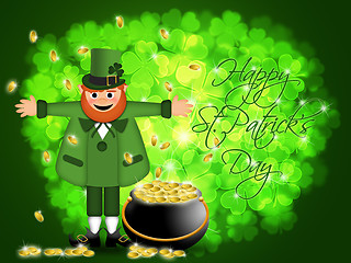 Image showing Happy St Patricks Day Leprechaun Pot of Gold