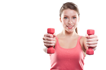 Image showing Beautiful sporty woman with dumbbells