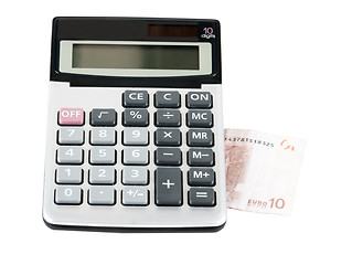 Image showing Electronic calculator, and note 10 euros