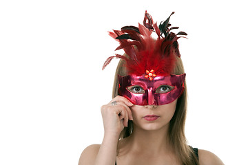Image showing girl in the red masquerade mask