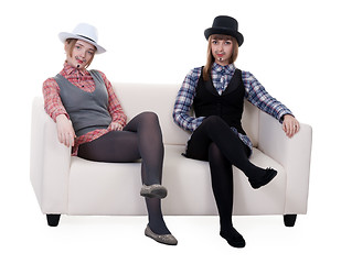 Image showing Two girls on the couch