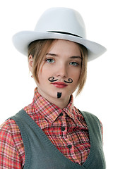 Image showing girl with painted mustaches