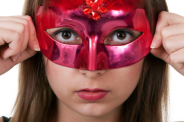 Image showing girl in the red masquerade mask