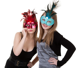 Image showing two girl in the masquerade mask