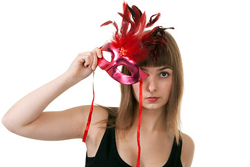 Image showing girl in the red masquerade mask