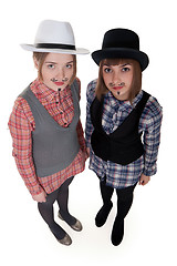 Image showing Two girls with painted mustaches