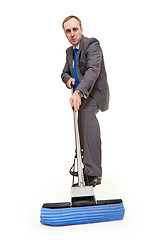 Image showing businessman with a mop