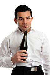 Image showing Alcohol Abuse - drunk man holding bottle wine