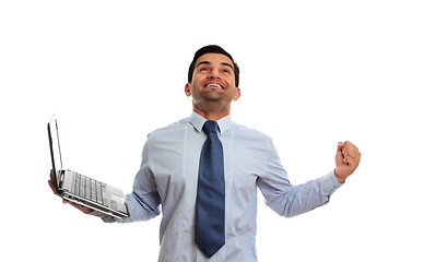 Image showing Excited man with laptop victory success