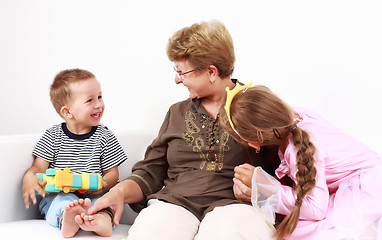 Image showing  Happy kids with grandma