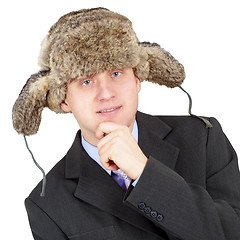 Image showing Man in a fur hat on white background