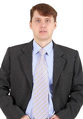 Image showing Portrait of businessman in dark jacket on white background