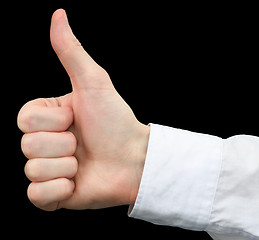 Image showing Gesture thumb up isolated on black