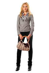 Image showing Playful young blonde with a handbag