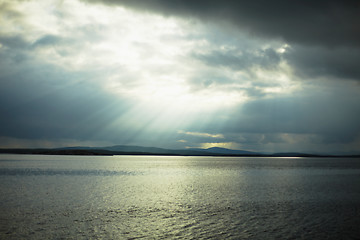 Image showing Northern sea and sun beams