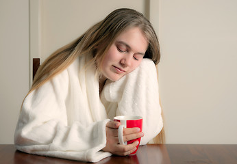 Image showing tired woman coffee in the morning