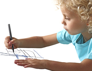 Image showing blonde kid drawing