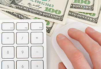 Image showing Money, keyboard and hand on computer mouse