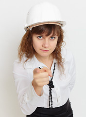 Image showing Woman in protective helmet - engineer under safety precautions s