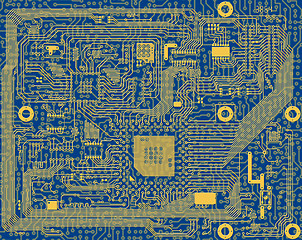 Image showing Tech industrial electronic blue circuit background