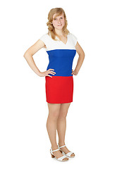 Image showing Woman in a dress the color Russian flag