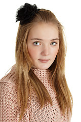 Image showing Beautiful young girl with black mourning bow