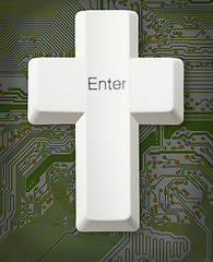 Image showing Computer button - Christian cross - Enter