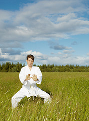 Image showing Young man is training in Wushu