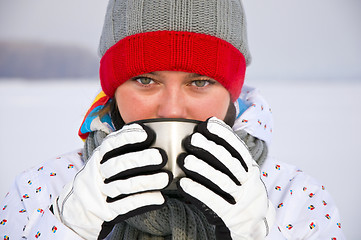 Image showing woman drink hot tea