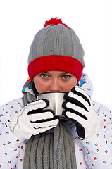 Image showing woman drinking hot tea
