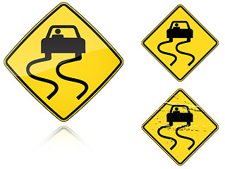 Image showing Variants a Slippery when wet - road sign