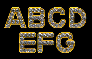Image showing Golden A, B, C, D, E, F, G letters incrusted with diamonds