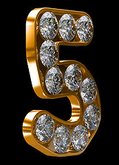 Image showing Golden 5 numeral incrusted with diamonds