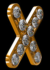 Image showing Golden X letter incrusted with diamonds