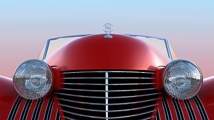 Image showing Front view of red retro car