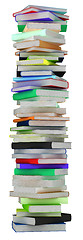 Image showing Education and knowledge. Tall heap of hardcovered books