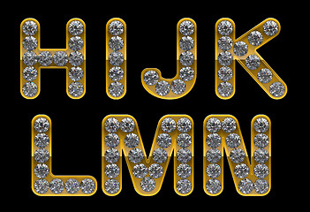 Image showing Golden H, I, J, K, L, M, N, letters incrusted with diamonds