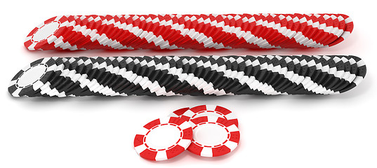 Image showing Black and red roulette chip rows