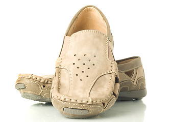 Image showing Pair of modern beige moccasins