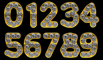 Image showing Golden 0 - 9 numerals incrusted with diamonds