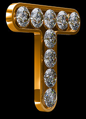 Image showing Golden T letter incrusted with diamonds