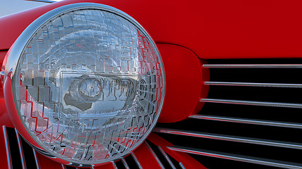 Image showing Headlight of red retro car 